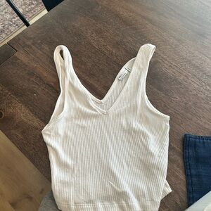 Brand White Ribbed V-Neck Women's Top